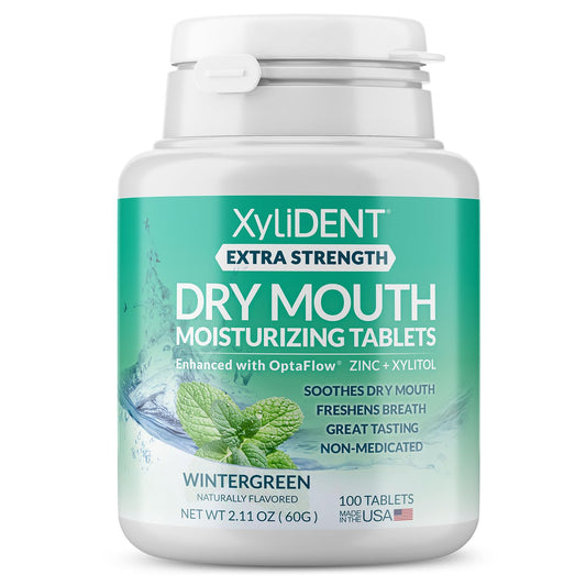 XyliDENT Extra Strength Xylitol Tablets for Dry Mouth Relief - Stimulates Saliva, Freshens Breath, Reduces Acid Production, Fast Acting Relief, 100 Count (Wintergreen)