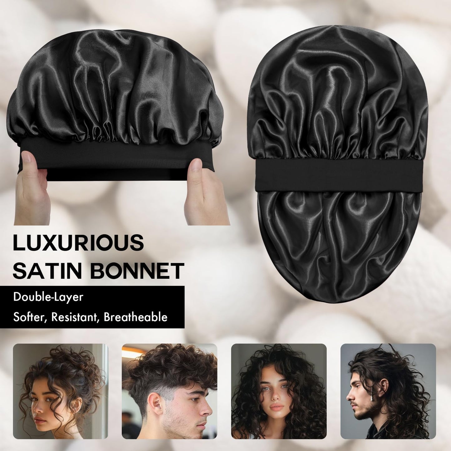 Doitory Satin Silk Bonnet for Sleeping, Double Layer Silk Sleep Cap for Men & Women, Soft Satin Lined Bonnet for Natural & Curly Hair(Black)