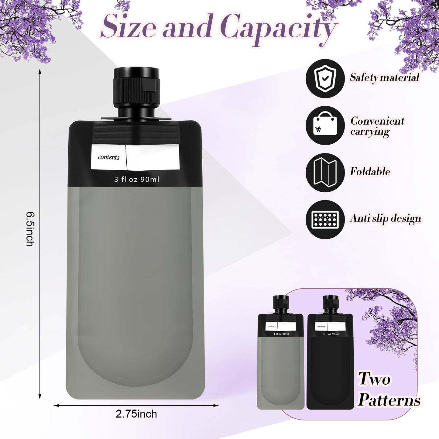 Funnymoom 3 oz 60 Pack Leakproof Empty Squeeze Pouches Refillable Travel Size Containers Liquid Pouches for Toiletries TSA Approved Travel Lotion