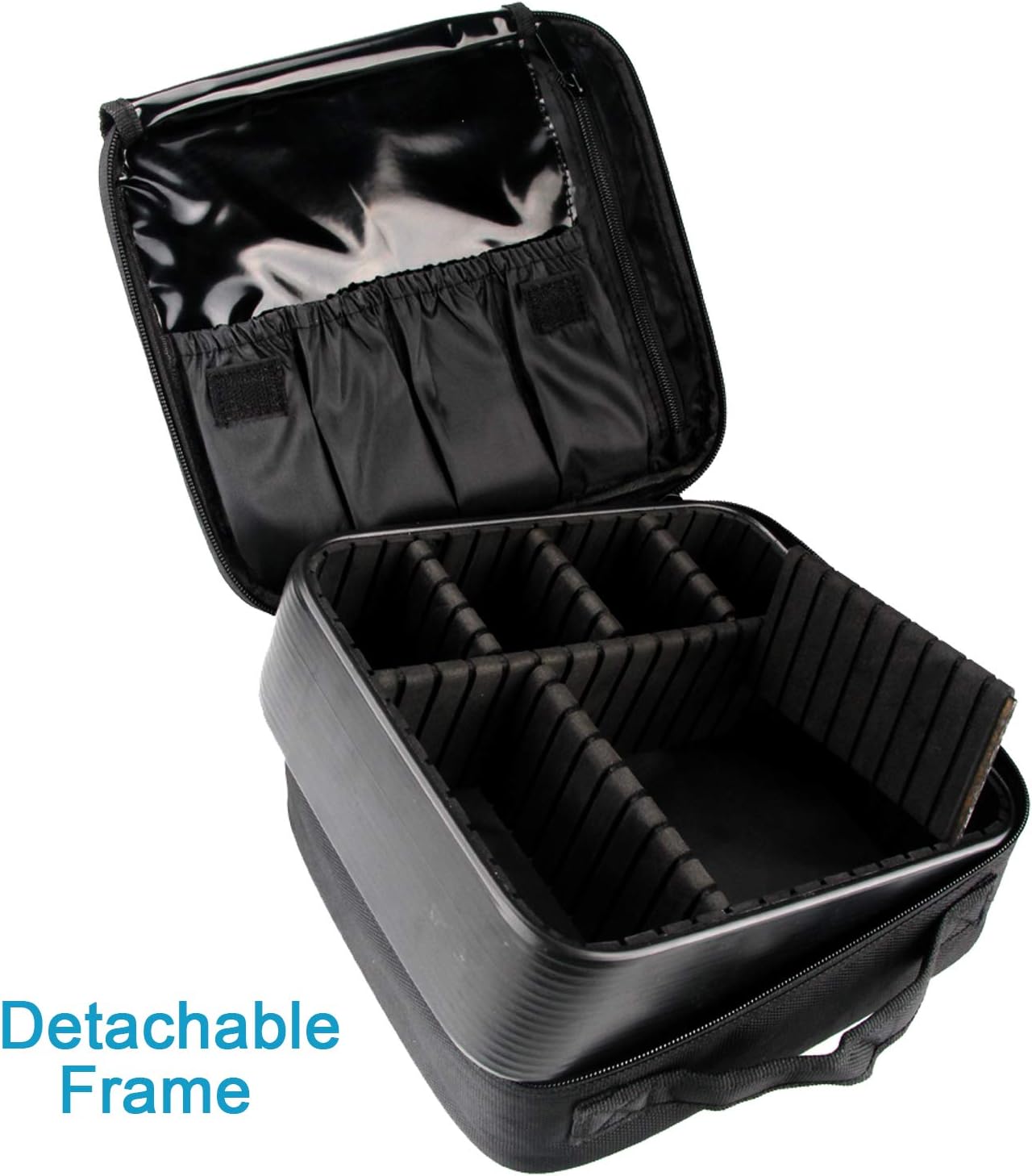 Relavel Portable Travel Makeup Case Organizer with Adjustable Dividers - Black Cosmetic Storage for Brushes, Toiletries & Jewelry