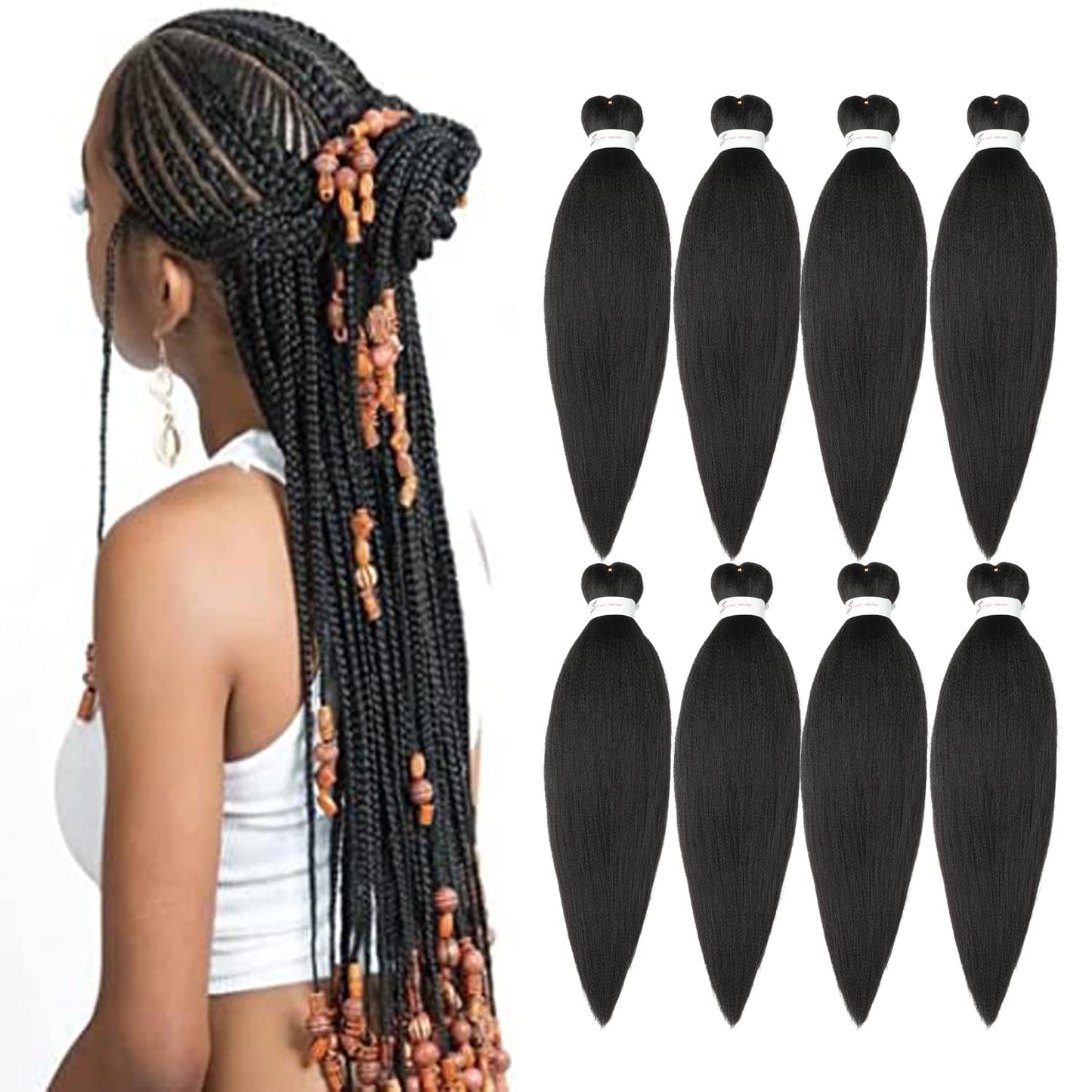 8 Packs 20-Inch Ombre Pre-Stretched Braiding Hair - Soft Yaki Texture Extensions