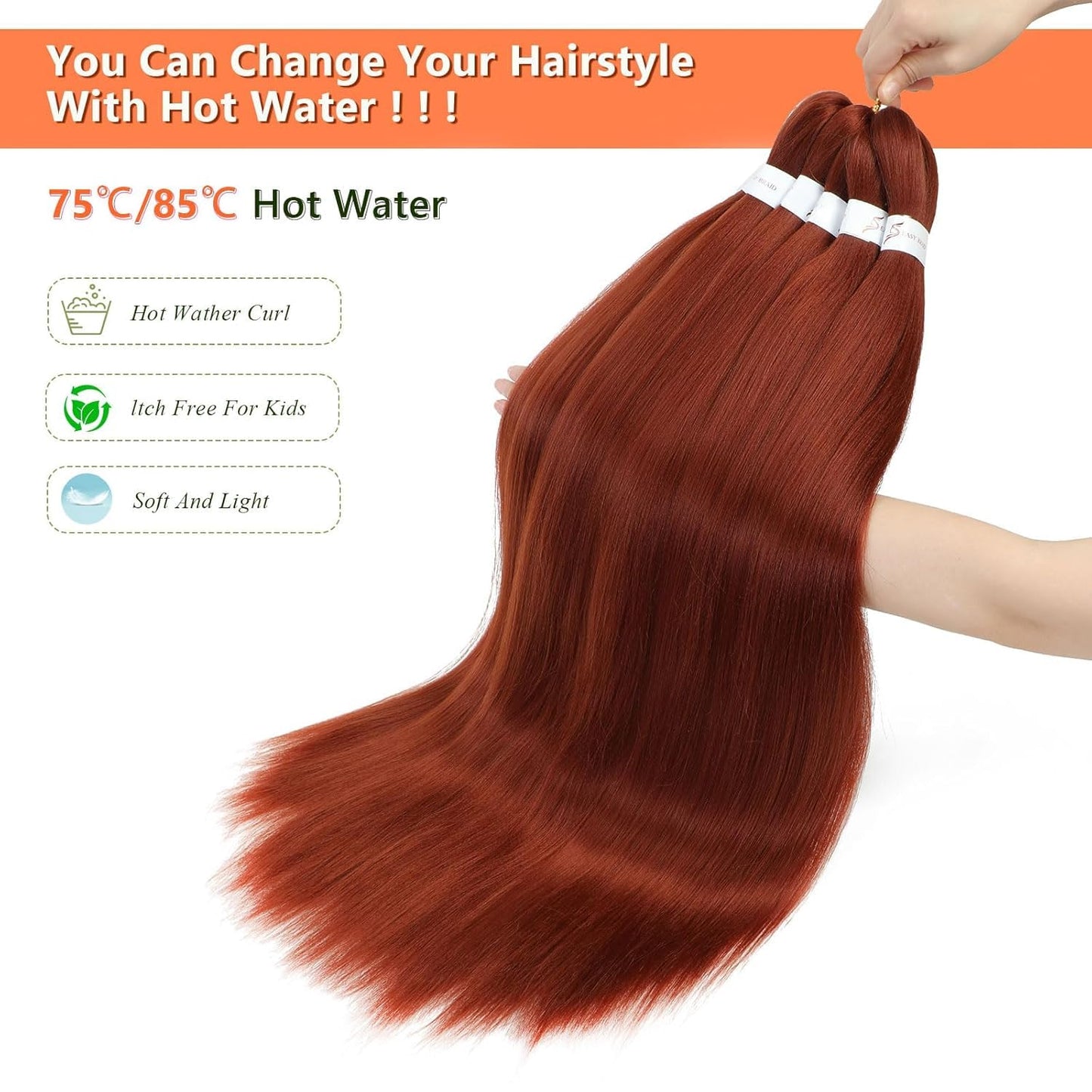 24-Inch Pre-Stretched Braiding Hair - 8 Packs Soft Yaki Texture for Crochet & Twists
