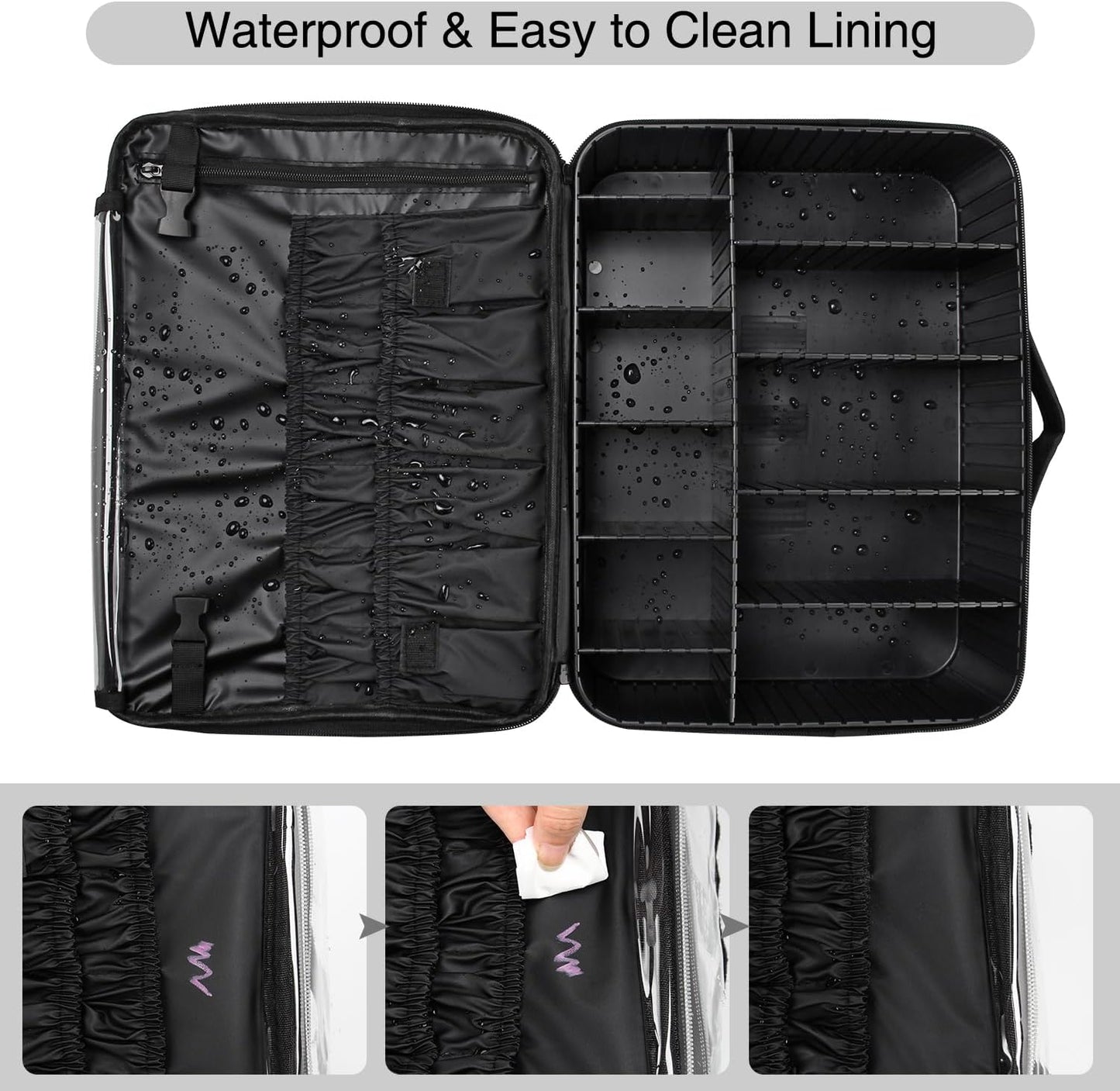 Relavel Portable Travel Makeup Case Organizer with Adjustable Dividers - Black Cosmetic Storage for Brushes, Toiletries & Jewelry