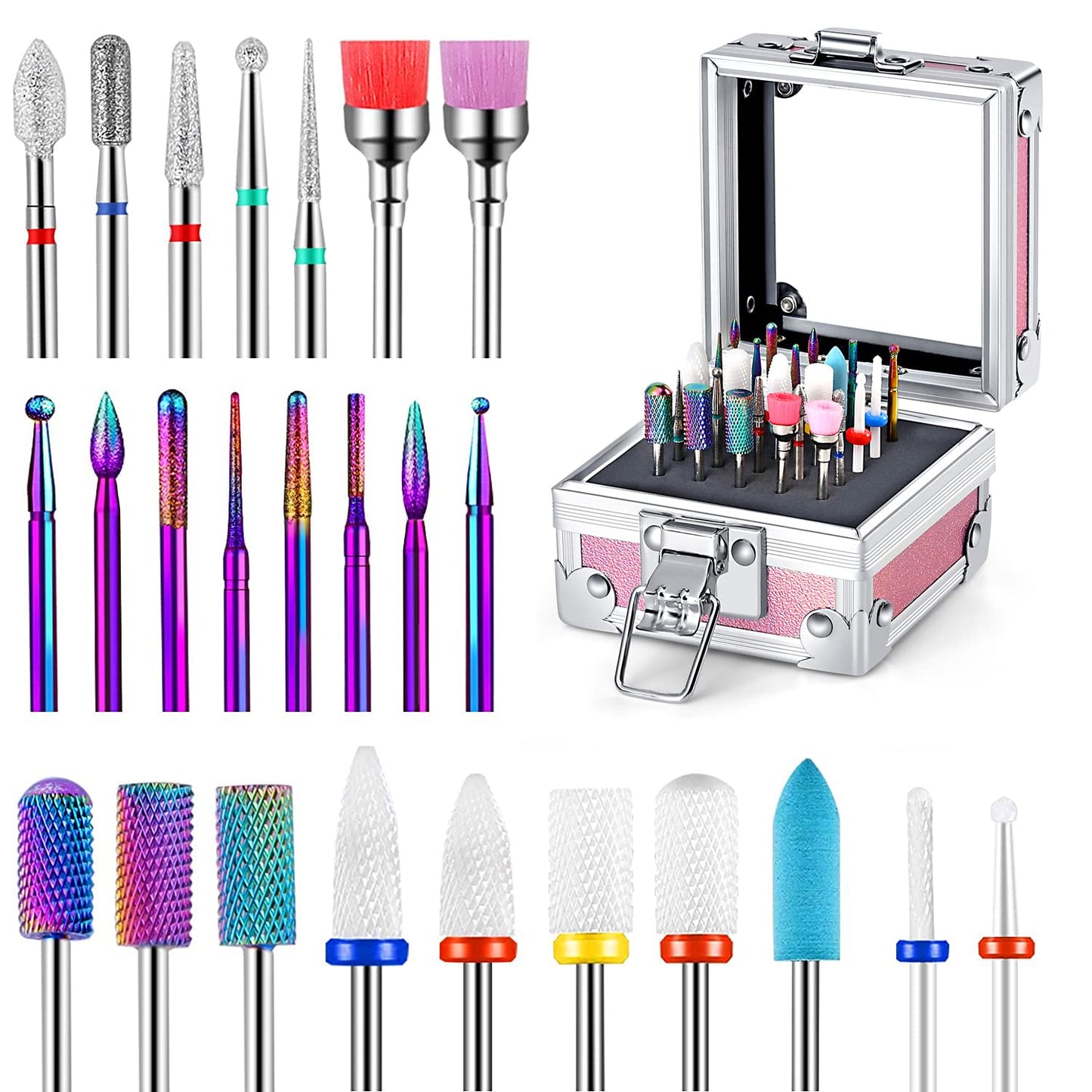 25Pcs Nail Drill Bits Set - Ceramic & Tungsten Carbide for Acrylic Gel Manicure & Pedicure