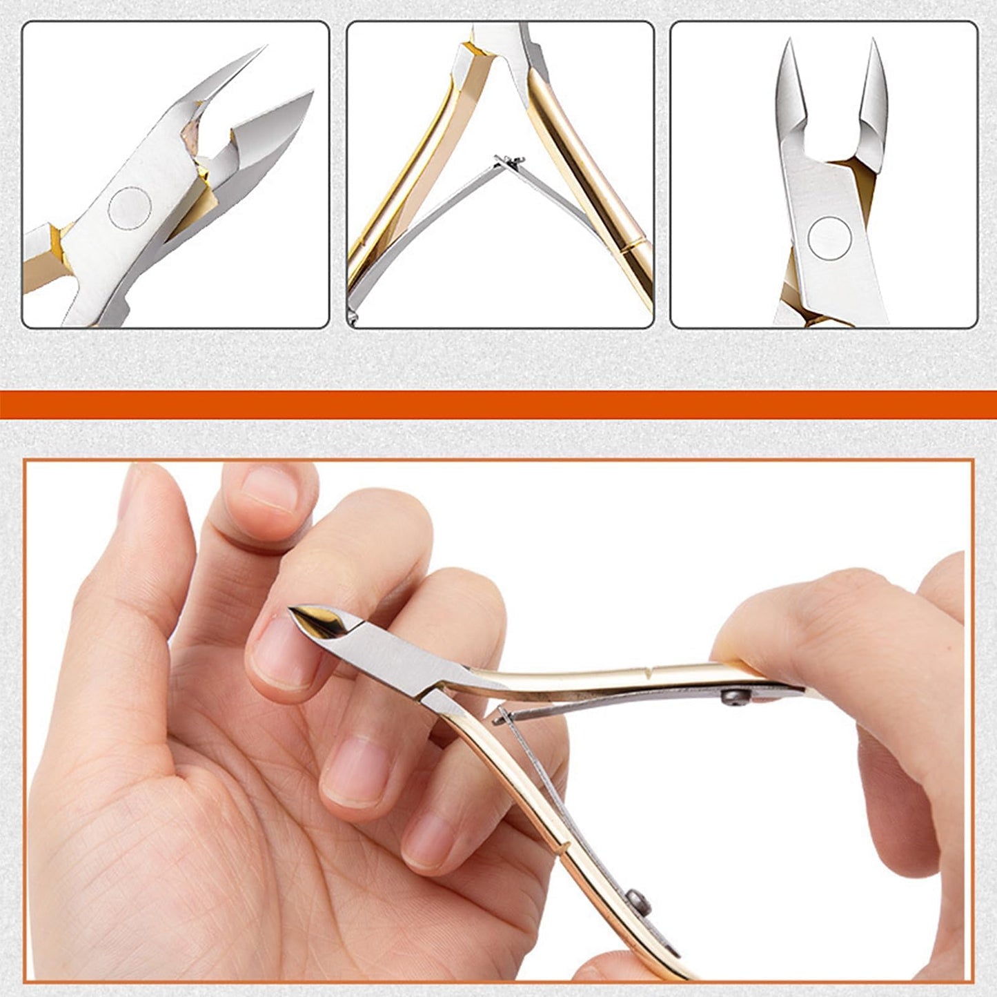 Glossy Finish Cuticle Nipper & Nail Tools - Fine-Coated Trimmer, Double Buckle Cutter with Comfort Grip - Cuticle Remover & Clipper (Yellow+Blue+Pusher)