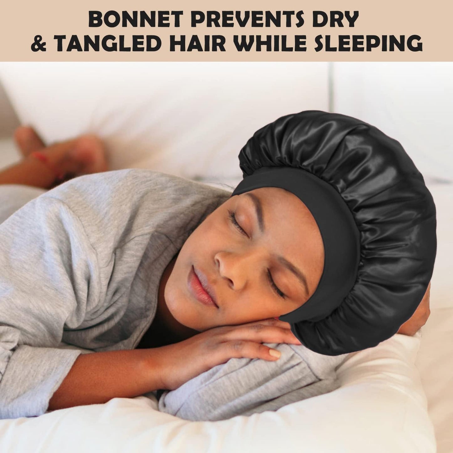 ZHENSILK 2Pcs Silk Bonnet for Sleeping, Satin Hair Bonnets, Soft Elastic Band Silk Sleep Cap, Hair Wrap for Women (Black Gold)
