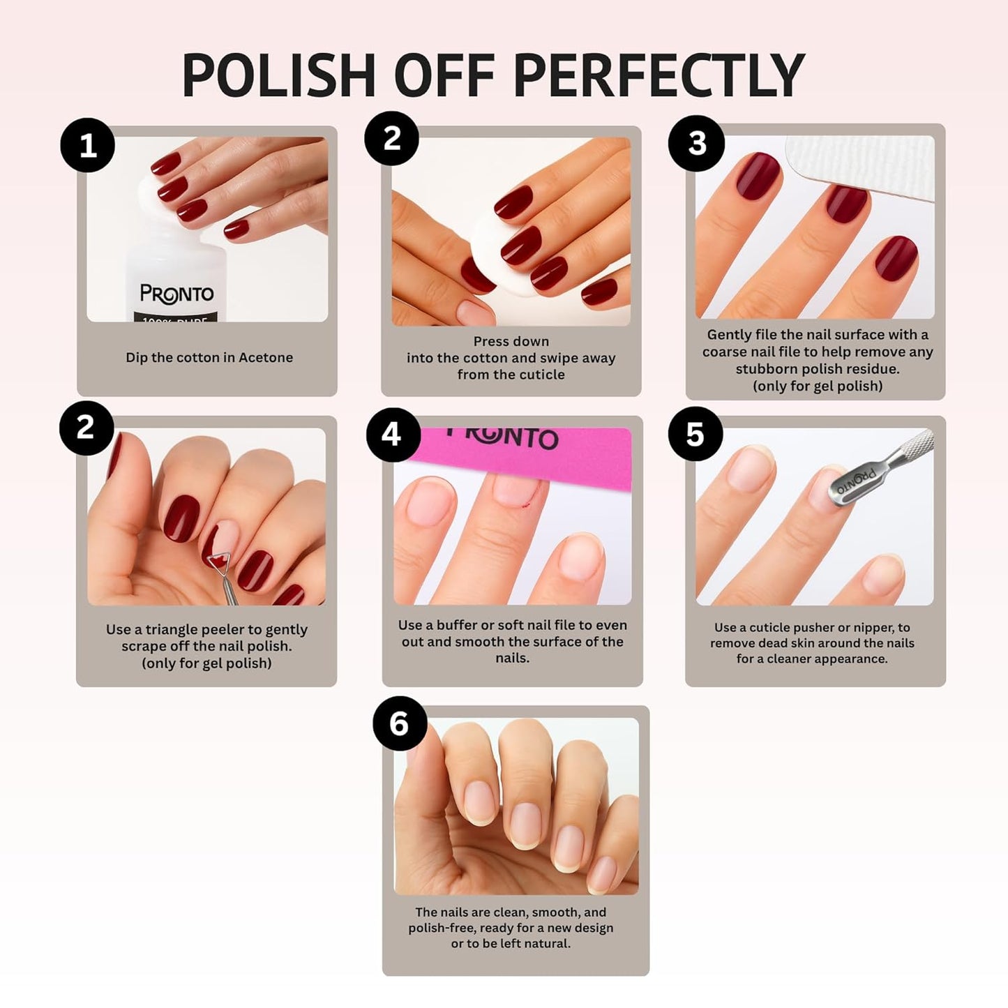 Pronto Pure Acetone 16 oz Nail Polish Remover - Complete Acrylic Nail Kit with Cuticle Pusher, Nail File & Buffer for Gel & Dip Powder Removal