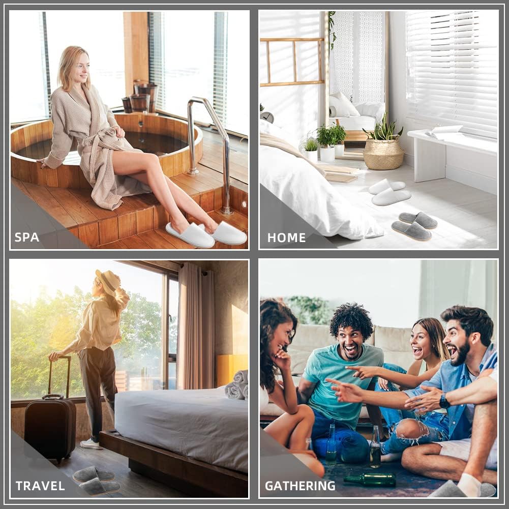 Non-Slip Disposable Slippers - 2-6 Pairs, Washable Velvet Closed Toe for Guests, Hotel & Spa
