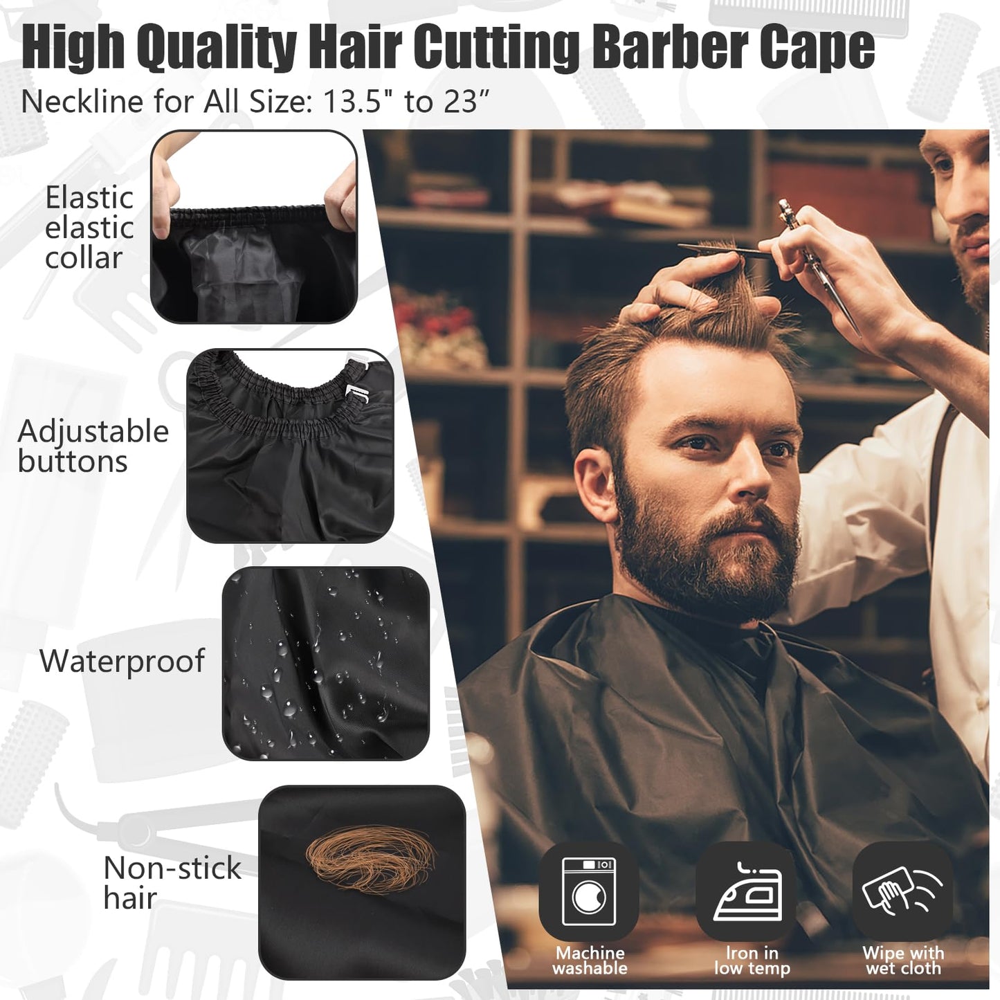 NICEMOVIC 10 in 1 Hair Cutting Barber Cape with Neck Duster Brush Barber Brush Neck Strips Hair Combs Hair Clips, Professional Barber Accessories Cleaning Supplies for Salon Haircut Styling (Black)