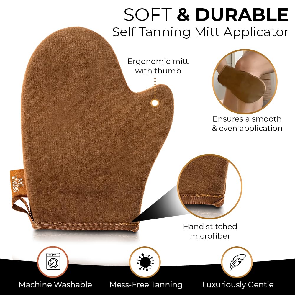 Self Tanning Mitt Applicator With Thumb – Ultra Soft Self Tanner Mitt for Applying Tanning Mousse or Lotion – Machine Washable & Reusable Sunless Tanning Glove for Streak-Free Tan