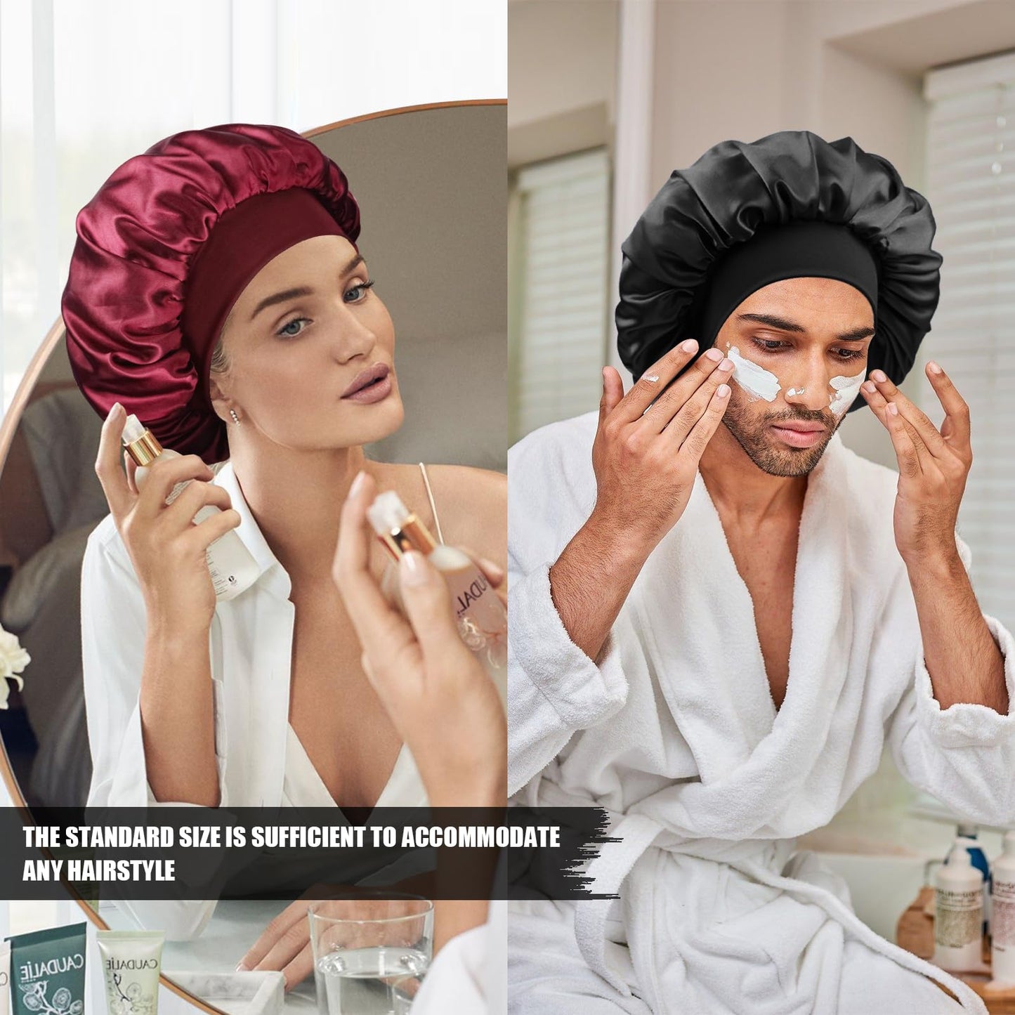 Doitory Satin Silk Bonnet for Sleeping, Double Layer Silk Sleep Cap for Men & Women, Soft Satin Lined Bonnet for Natural & Curly Hair(Black)