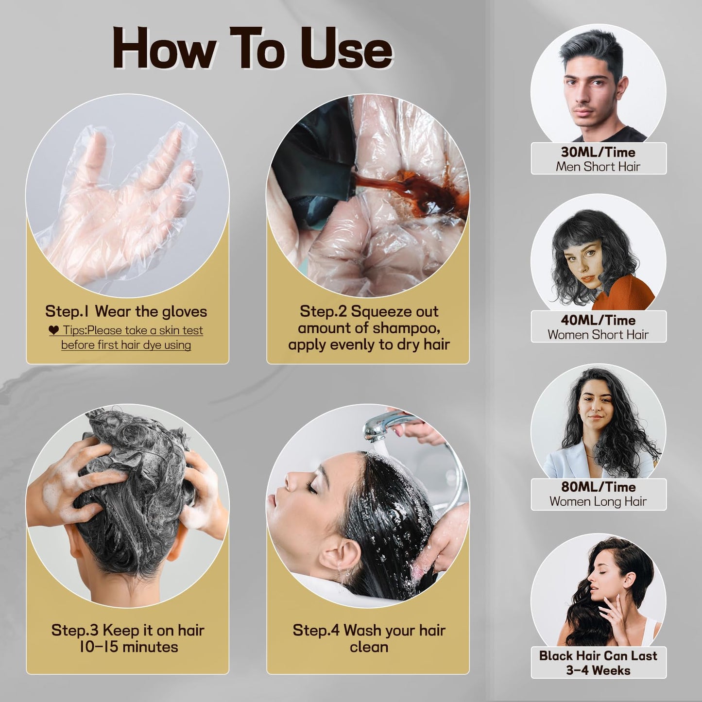 BOJICA Black Hair Dye Shampoo 3 in 1 for Gray Hair, Hair Color shampoo for Women, Natural Shampoo Hair Dye-100% Grey Hair Coverage/Herbal Ingredients-17.6 OZ