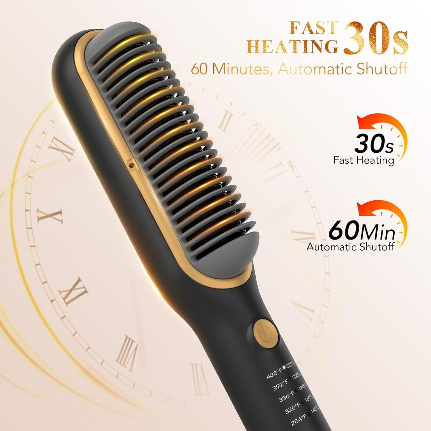 Hair Straightener Brush for Women - 200 Million Ions, 5 Temp Settings, Fast Heating, Auto Shut-Off, Anti-Scald - Quick Home Styling