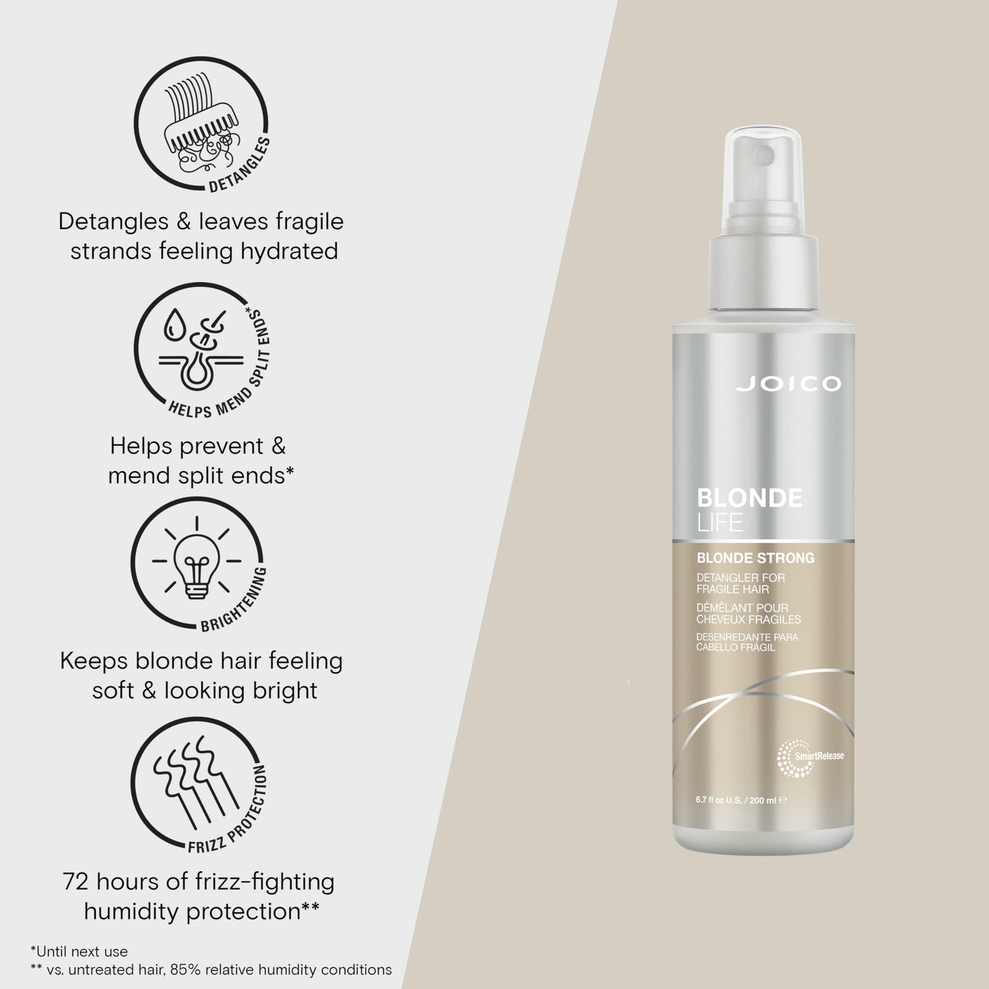 Joico Blonde Life Blonde Strong Conditioning Detangler | For Fragile Blonde Hair | Prevents Split Ends & Breakage | 72 Hour Humidity Protection | 6.7 Fl Oz