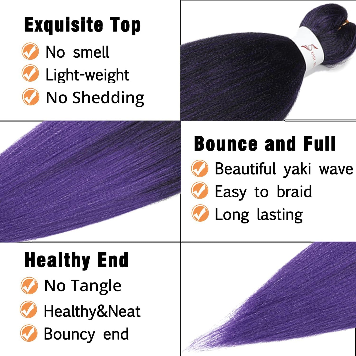 8 Packs 20-Inch Ombre Pre-Stretched Braiding Hair - Soft Yaki Texture Extensions