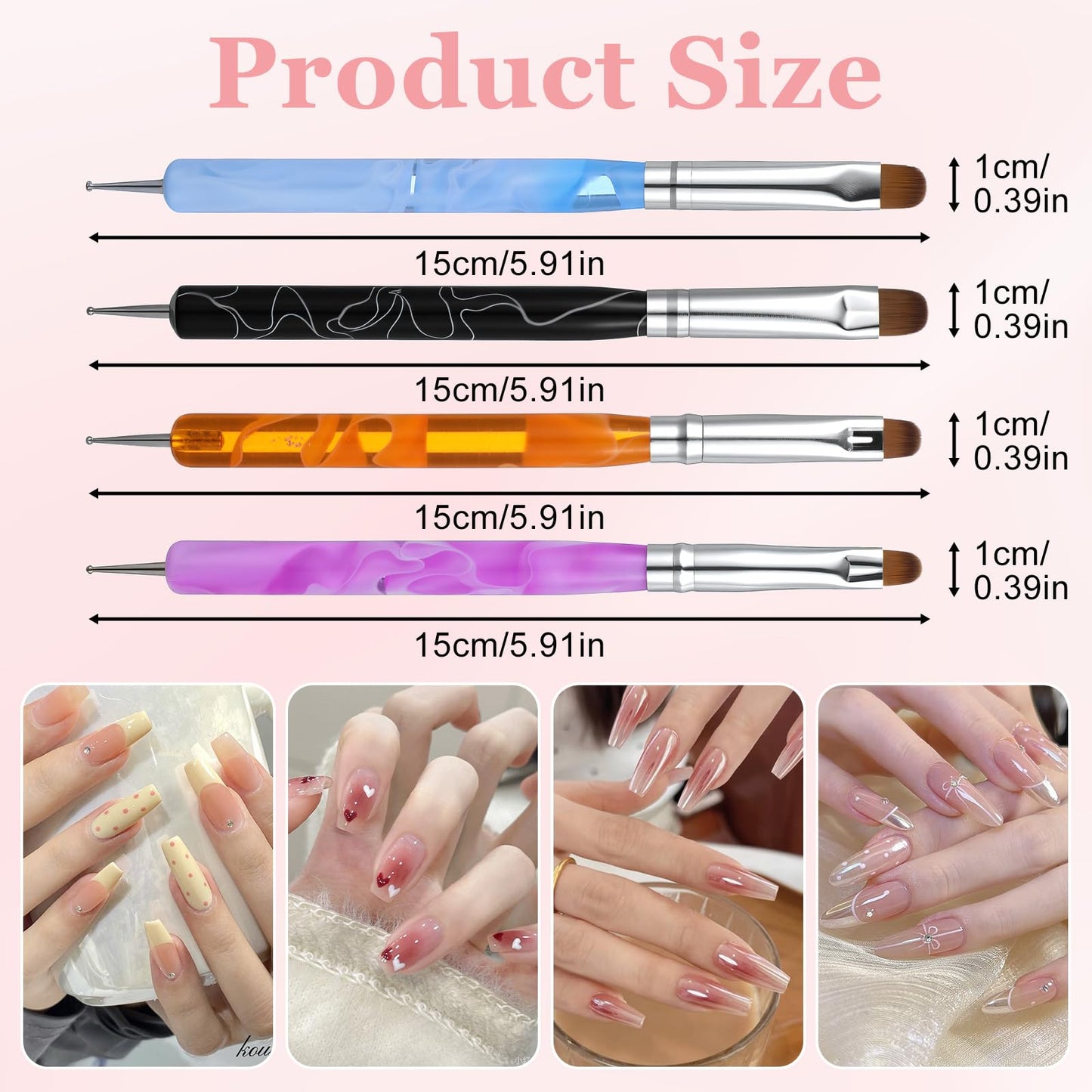 4 Pcs French Tip Brush Nail Art Brush Tools for Builder Gel Dotting Tools Kit Design Nail Polish Supplies Professional Manicure Cuticle Clean Up Small Detail Painting 3D Acrylic Brushes