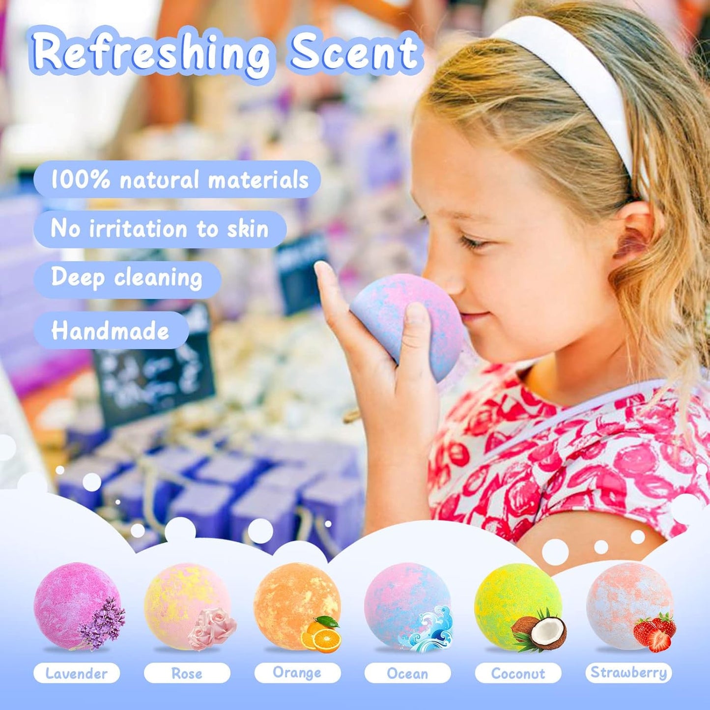 Natural Bath Bombs for Kids - 6 Pack Organic Colorful Foam Bubble Set & Pull-Back Cars - Perfect Christmas Gift for Toddlers