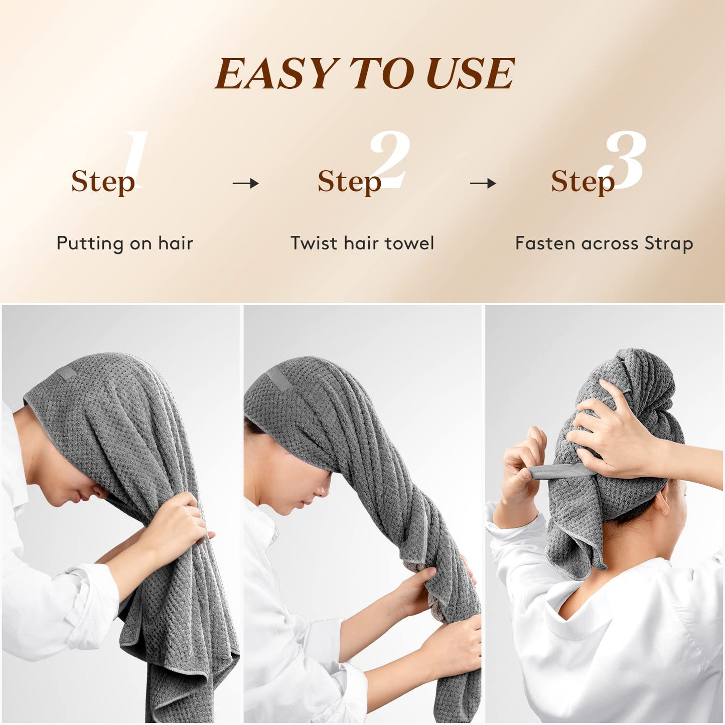 YFONG Large Hair Towel Wrap for Women, Soft Microfiber Hair Towel for Curly Hair, Fast Drying Hair Turbans with Elastic,Hair Drying Towel Wrap for Hair Care Anti Frizz 26.3" X 40" (Dark Gray)
