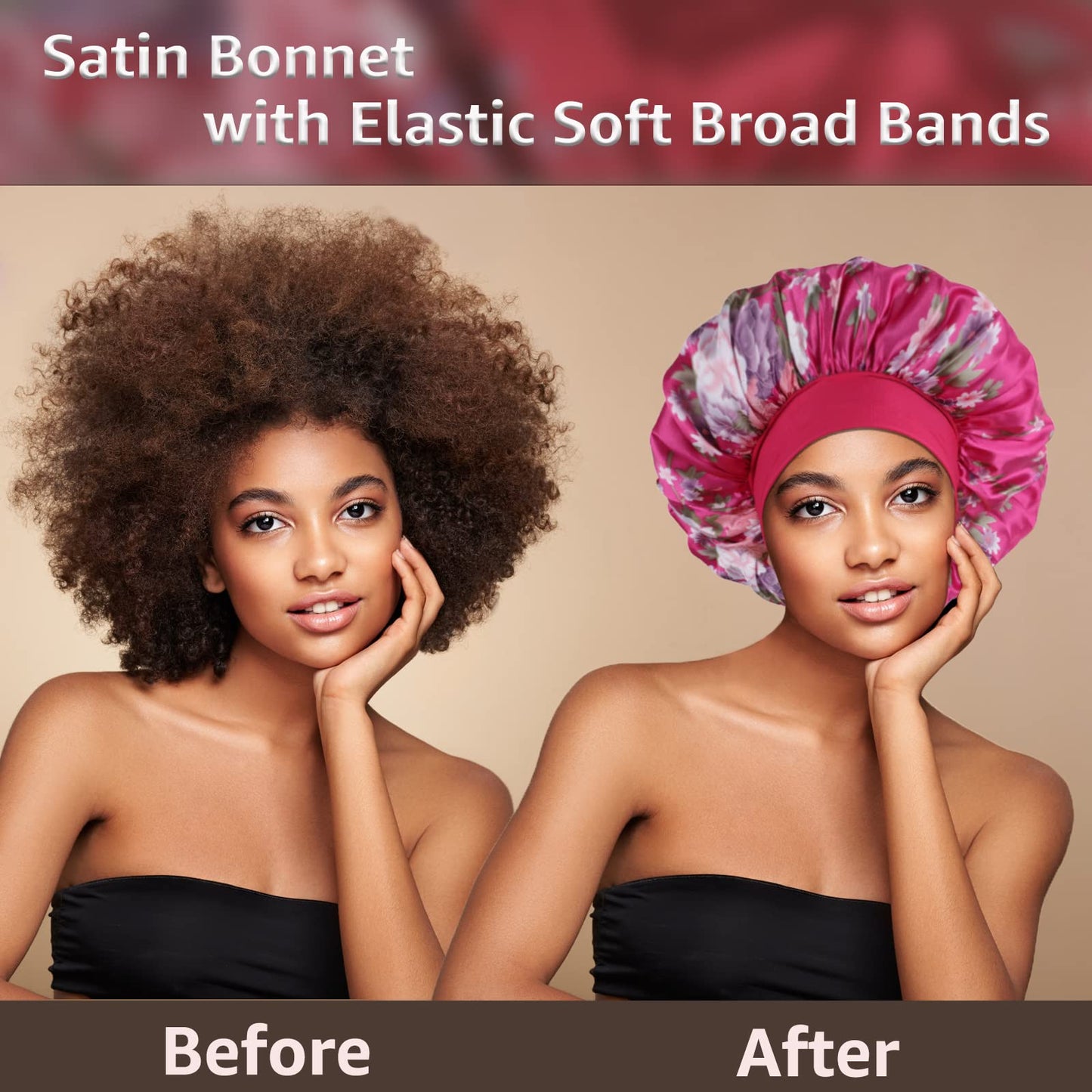 3 Pack Satin Bonnet Silk Hair Bonnet for Sleeping, Sleep Bonnets for Women Large Wide Soft Band Sleep Cap for Curly Hair Braids