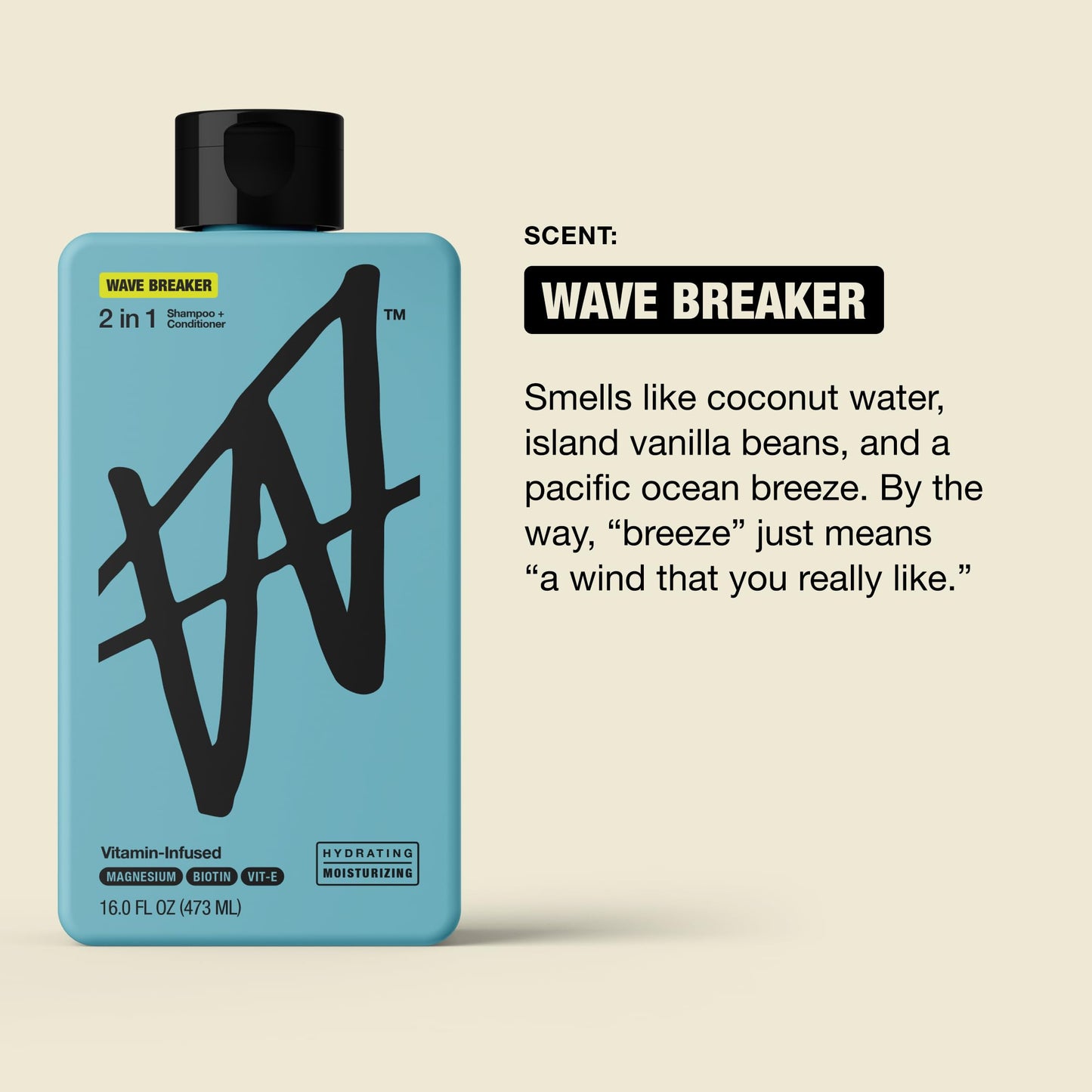 W by Jake Paul Hydrating Mens Shampoo and Conditioner 2 in 1 for All Hair Types, Vitamin-Infused, No Artificial Dyes, Wave Breaker, 16 fl oz