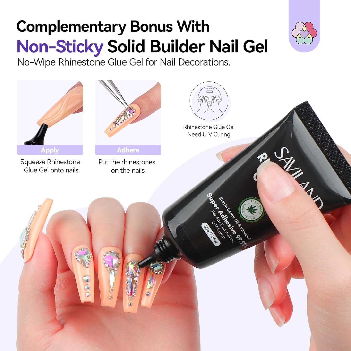 Builder Nail Gel Kit - 4 Colors (Clear, Nude, White, Pink) for Nail Extensions & 3D Sculpting - Long-Lasting Non-Sticky Hard Gel with Chrome Powder