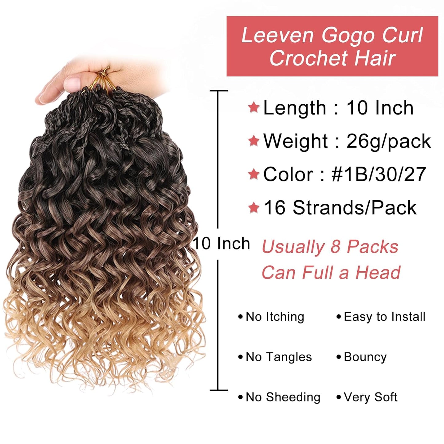 10 Inch Ombre Honey Blonde Gogo Curl Crochet Hair - 8 Packs Ocean Wave Short Curly Braids for Women & Kids