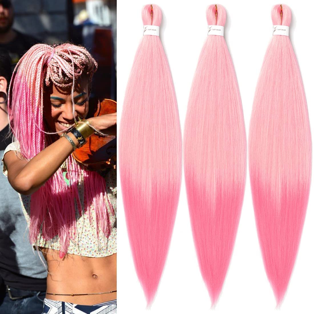 8 Packs 20-Inch Ombre Pre-Stretched Braiding Hair - Soft Yaki Texture Extensions