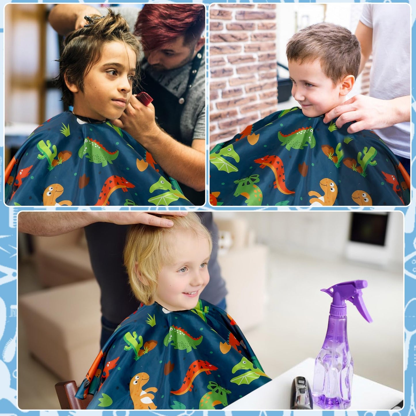 FEBSNOW Kids Hair Cutting Cape,Professional Kids Barber Cape and Neck Duster Brush Cartoon Hairdresser Apron with Adjustable Closure for Children Salon Barber Supplies for Kids & Adults 55x39 Inches