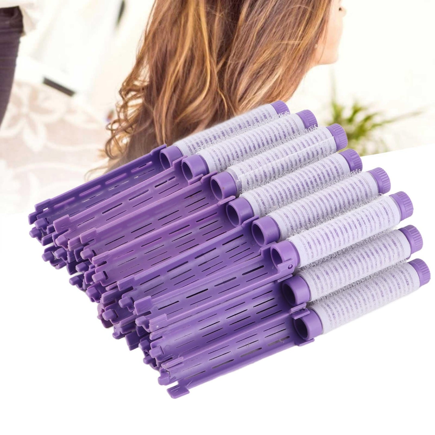 Versatile Perm Rods for Fluffy Curls - 20pcs Pink Hair Rollers with Easy Clamp/Holder Design for SalonQuality Hair Styling (Purple)