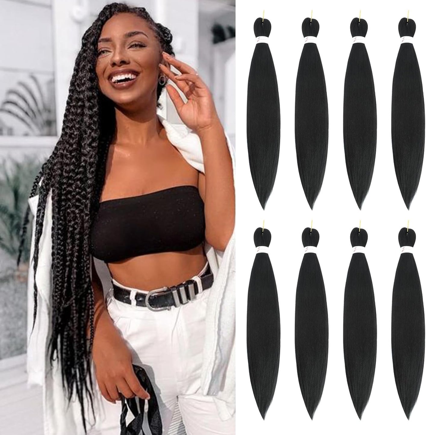 24-Inch Pre-Stretched Braiding Hair - 8 Packs Soft Yaki Texture for Crochet & Twists