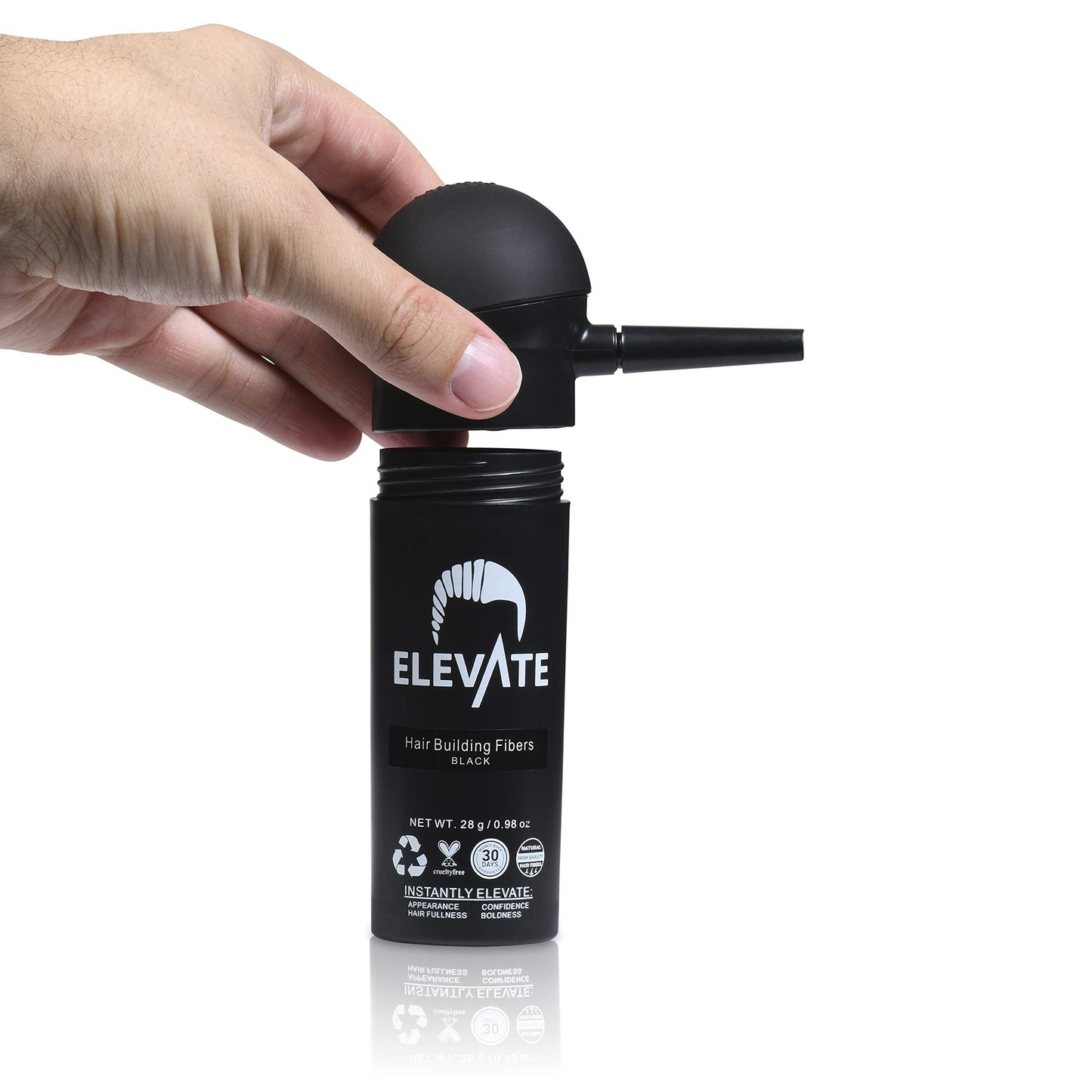 ELEVATE Hair Perfecting 2-in-1 Kit | Set Includes Natural Hair Thickening Fibers & Spray Applicator Pump Nozzle | Instantly Conceal & Thicken Thinning Balding Areas in Seconds Men & Women (Black)