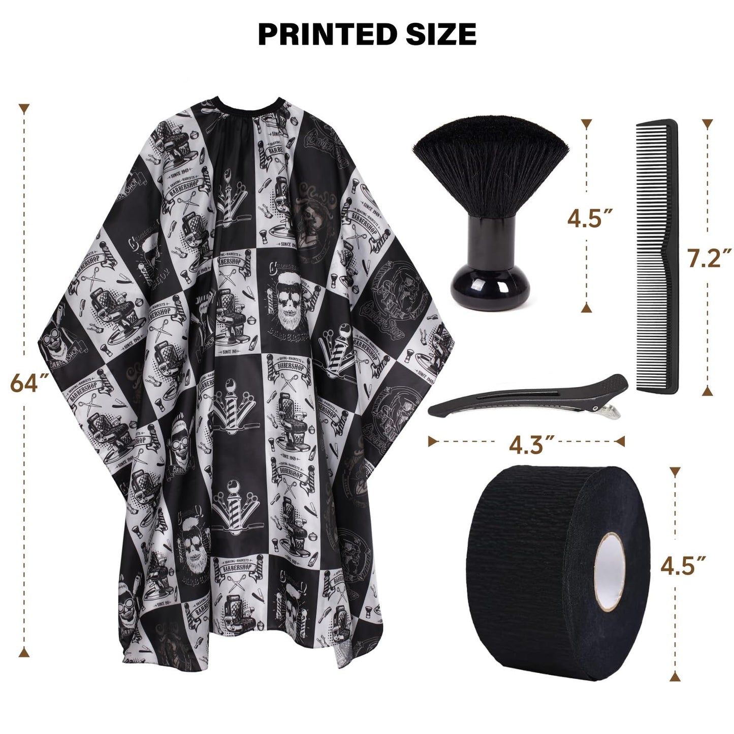 Waterproof Hair Cutting Cape for Men - Salon Cape with Neck Strip and Barber Brush - 5PCS Set (64" x 56")
