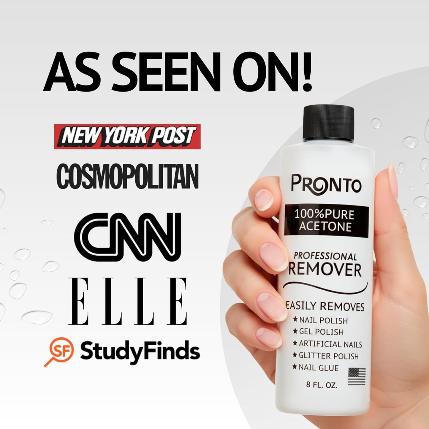 Pronto Pure Acetone 16 oz Nail Polish Remover - Complete Acrylic Nail Kit with Cuticle Pusher, Nail File & Buffer for Gel & Dip Powder Removal