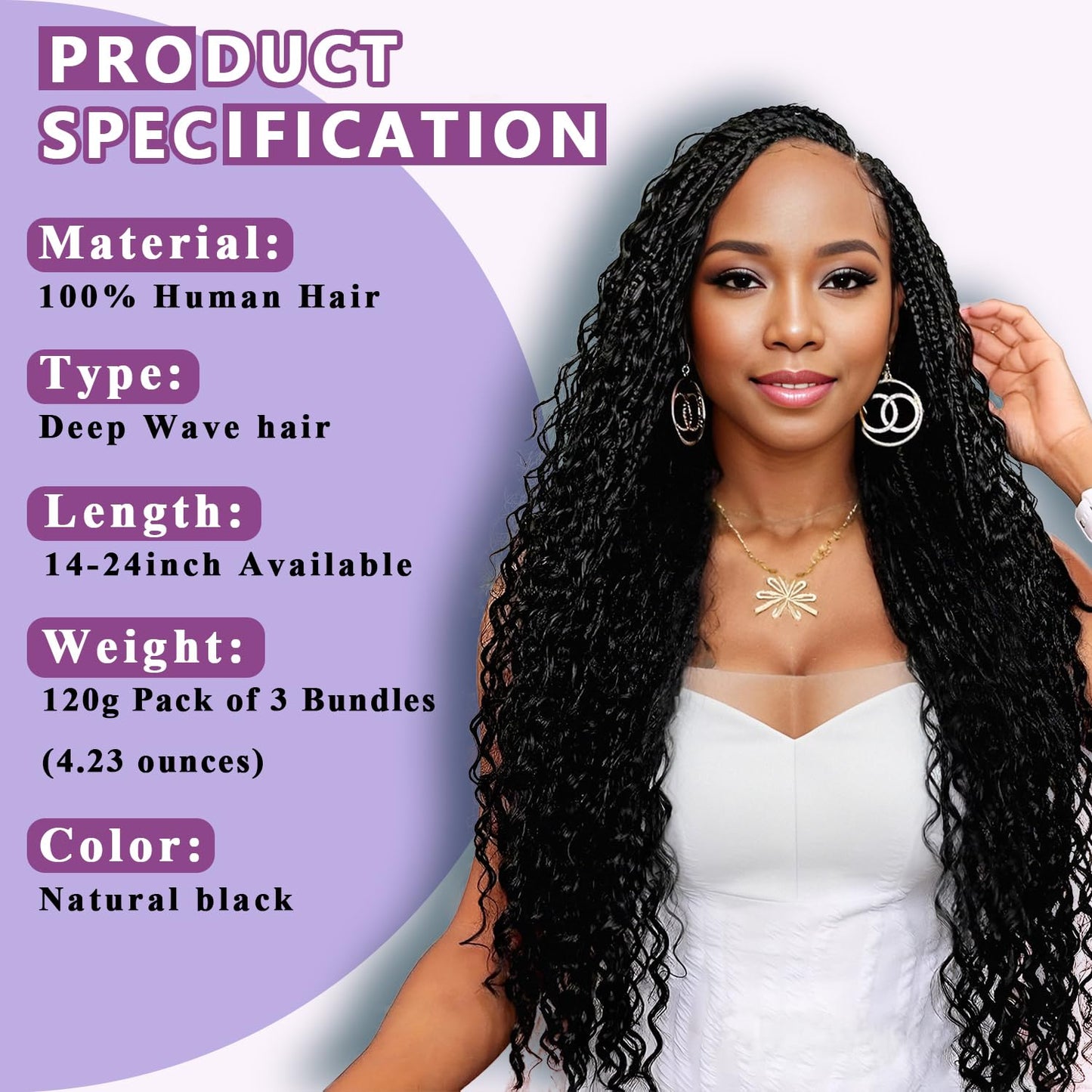 Afihond Human Braiding Hair For Boho Braids 120g Deep Wave Bulk Human Hair for Braiding Knotless 12A 100% Unprocessed Brazilian Virgin Hair Extensions Bulk Bohemian 3 Bundles Natural Color 18inch