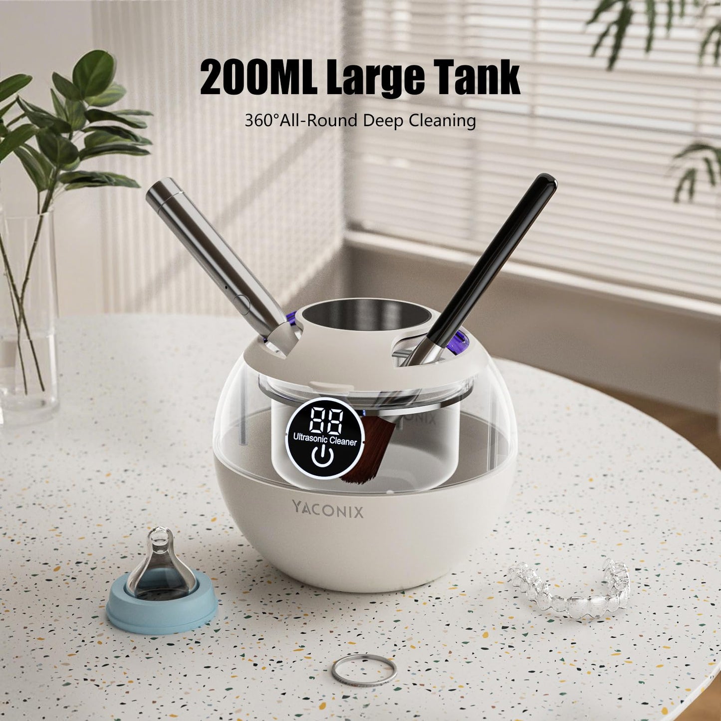 Retainer Cleaner Machine 45kHz Ultrasonic Dental Retainer Cleaner with 3 Modes and Digital Timer Mouth Guard for Retainer Clean, Denture Clean, Night Guard, Braces, Aligner, Jewelry 200ML