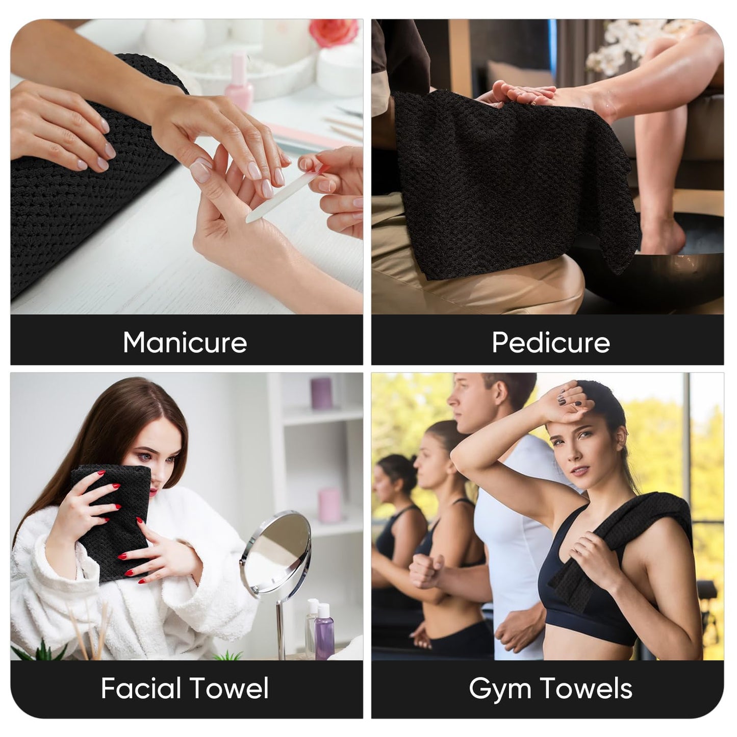 HOMEXCEL Soft Salon Towels 24 Pack, (16 x 27 Inches) Microfiber Highly Absorbent Barber Towel, Black Fast Dry Hand Towels for Salons, Gym, Spa, Pool, Massage Parlors and Personal Use