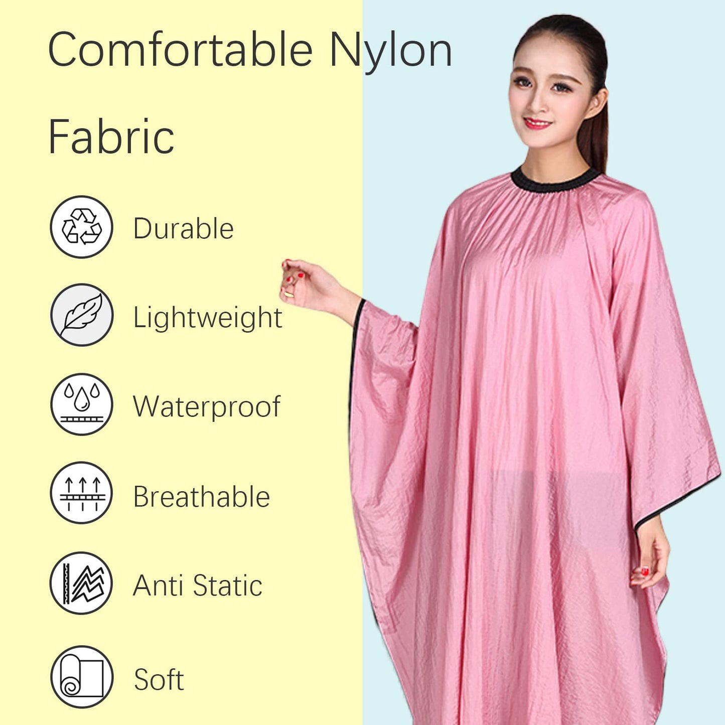 Iusmnur Barber Cape, Professional Hair Salon Cape with Adjustable Metal Clip, Shampoo Hair Cutting Cape for Barbers and Stylists - 55 x 63 inches (Pink)