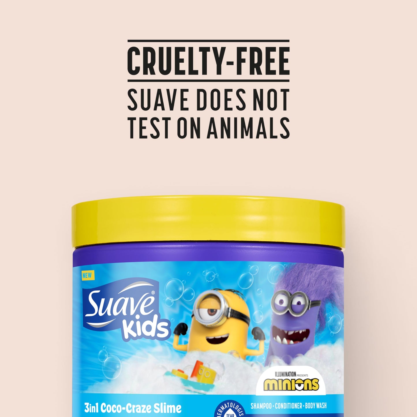 Suave Kids Minions Coco-Craze Slime 3-In-1 Shampoo, Conditioner, and Body Wash, For Tear-Free and Gentle Cleansing, 13.5 oz, 4 Pack