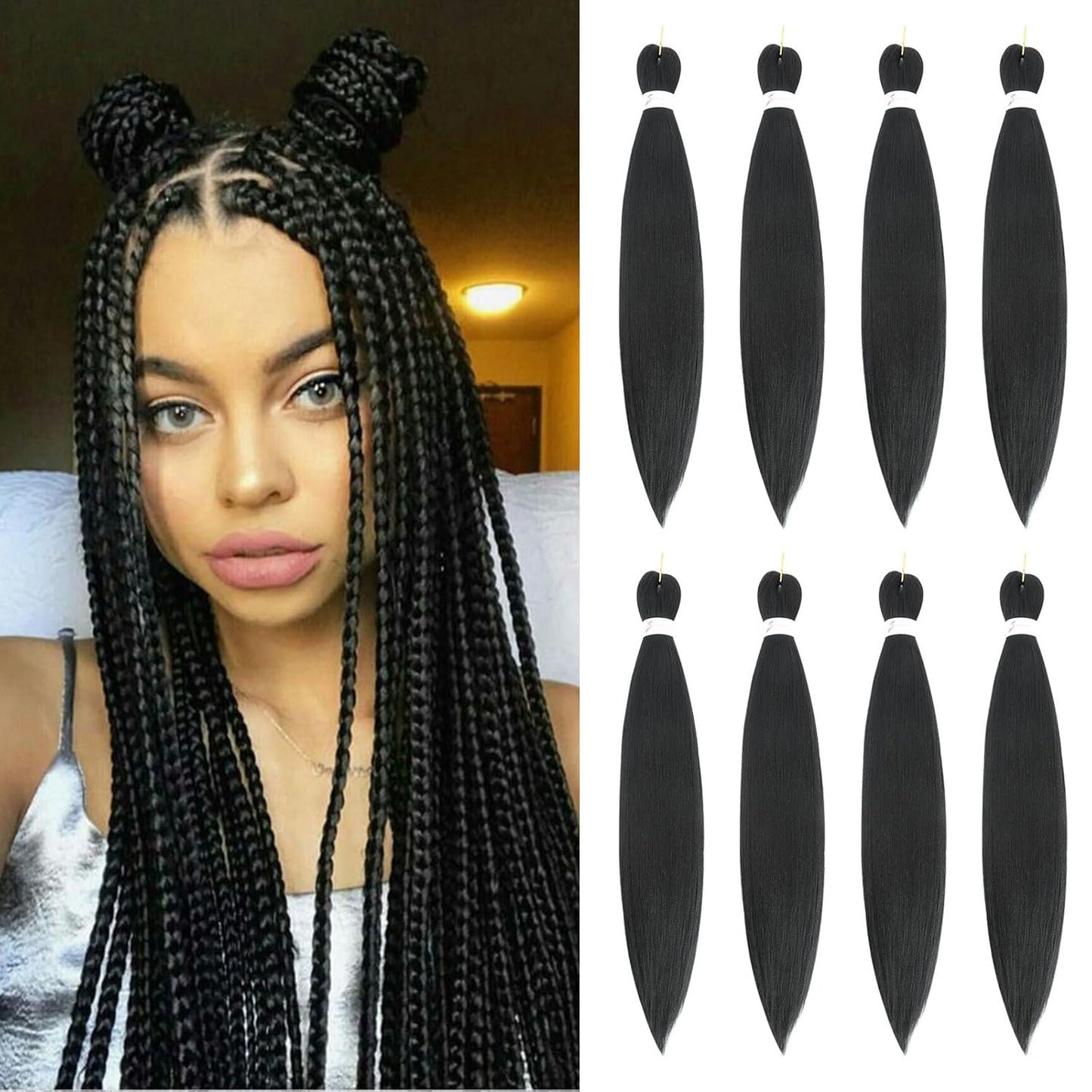 24-Inch Pre-Stretched Braiding Hair - 8 Packs Soft Yaki Texture for Crochet & Twists