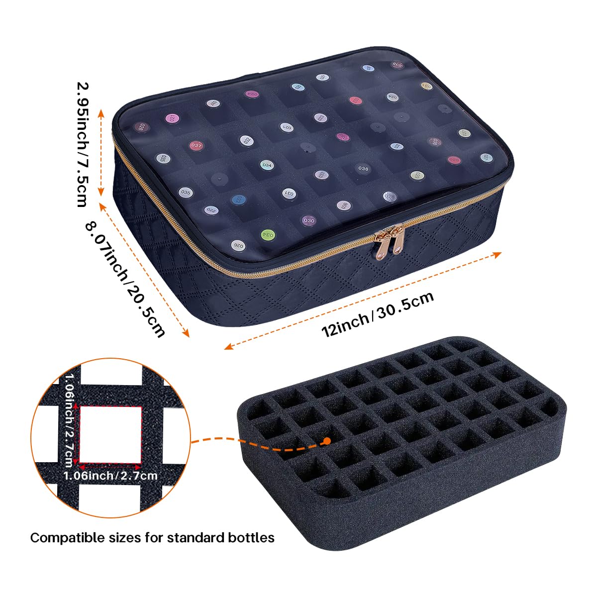 UOZL Nail Polish Bag organizer-Holds 40 bottles(15ml-0.5fl.oz),Nail Polish Carrying Case Clear Multifunctional Cosmetic Travel Cases Makeup Bags Black
