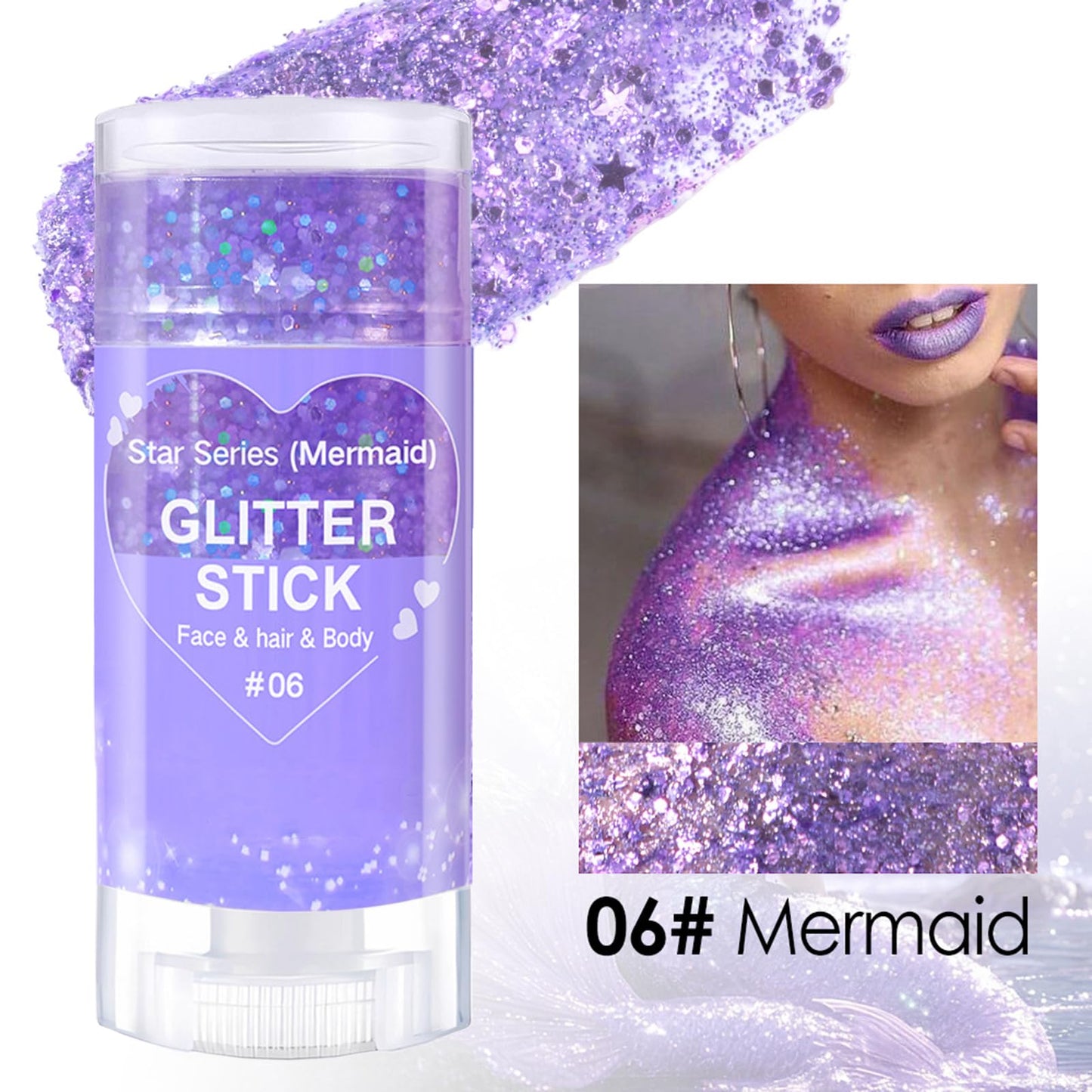 Body Glitter Stick,Sparkling Face Hair Glitter Makeup for Kids Women,Waterproof Hair Glitter,Singer Concert Festival Rave Halloween Accessories,Mermaid Sequins Face Paint Gel Kit (Mermaid)