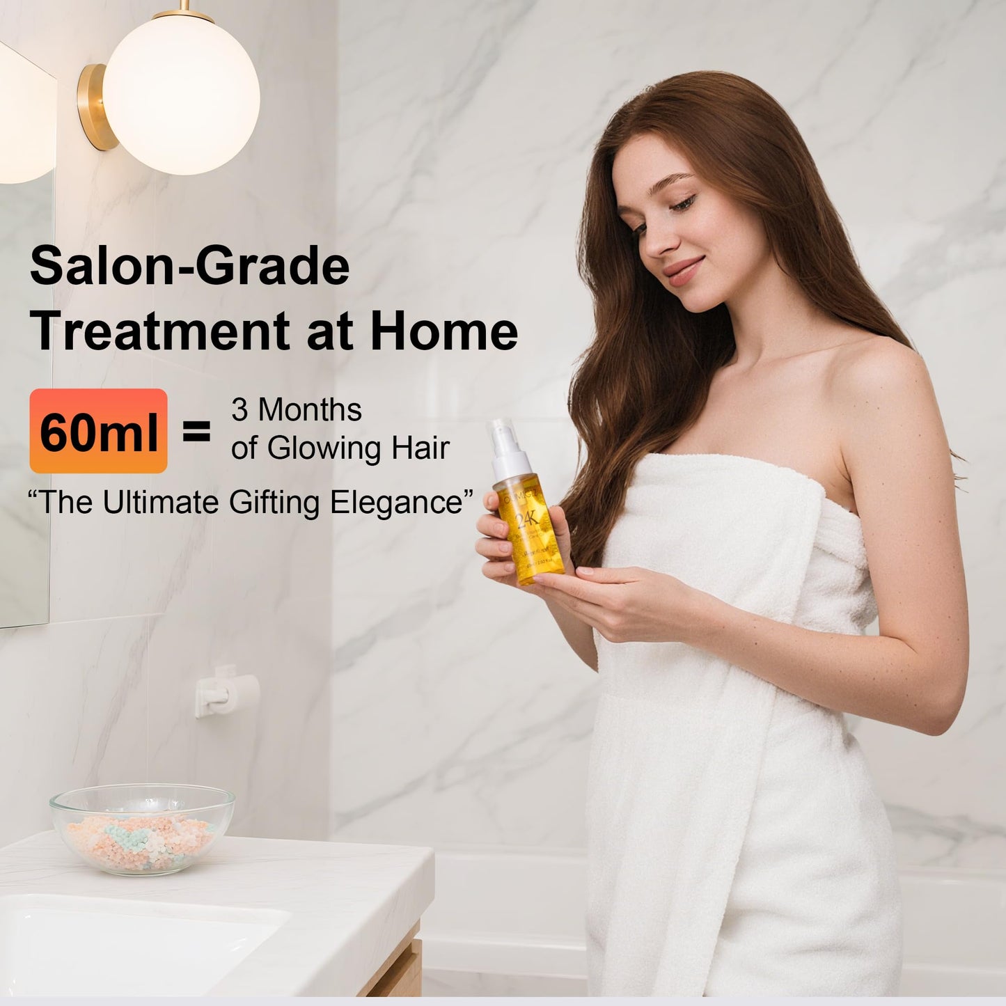 24K Gold Hair Oil, Repair Shine Serum with Coconut, Argan & Olive Oils - Heat Protectant and Frizz Control - Vegan, Lightweight Leave-In Treatment for Dry Damaged Hair (2.02 Fl Oz (Pack of 1))