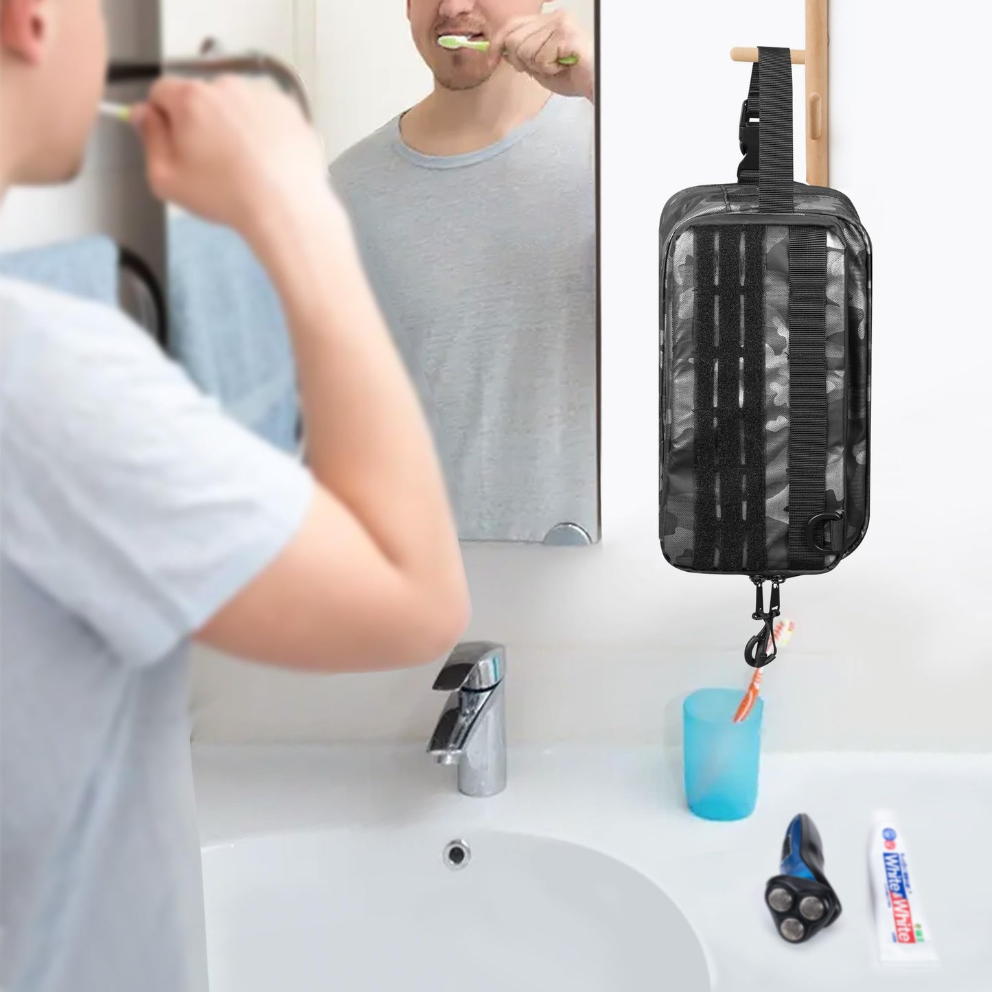 Prokva Toiletry Travel Bag for Men Tactical Hygiene Bag, Shaving Kit Toiletries Organizer Dopp Kit with Large Capacity, Black Camo(Empty Bag Only)