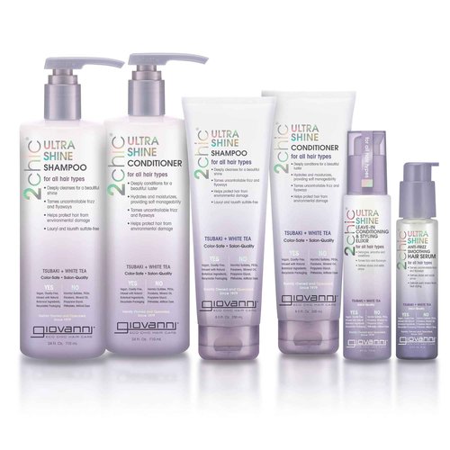 GIOVANNI 2chic Ultra Shine Leave-In Conditioning & Styling Elixir - Hair Serum for All Hair Types, Leave in Hair Treatment, Tsubaki Seed Oil & White Tea, Detangles, Smooths & Conditions - 4oz (2 Pack)