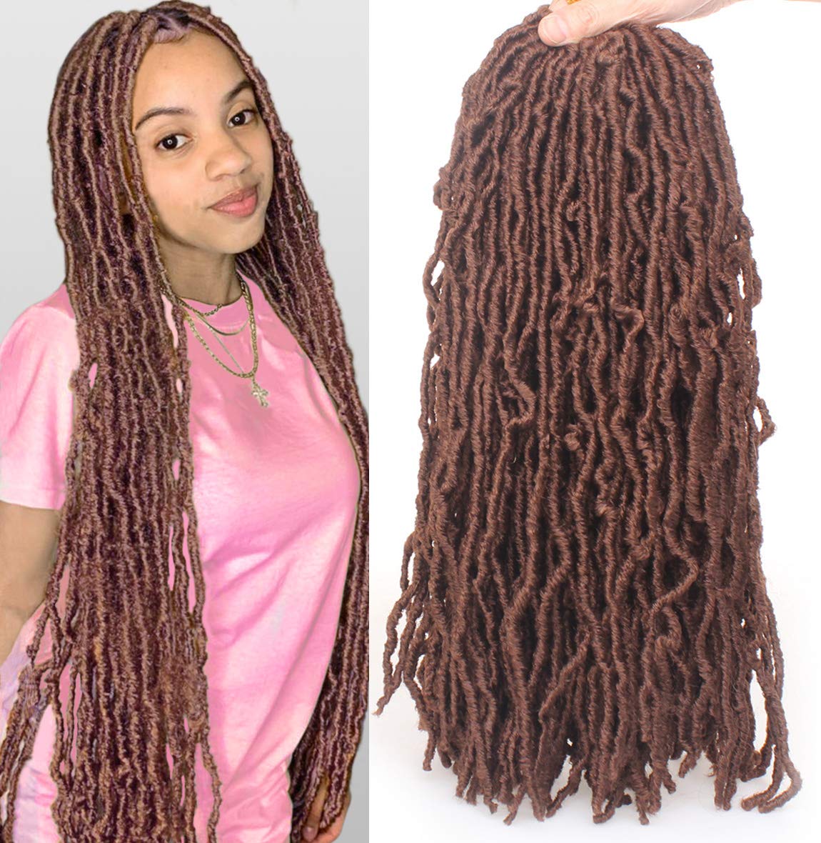 Faux Locs Crochet Hair - 18 Inch Pre-Looped 7 Packs Soft Natural Black Goddess Locs for Women