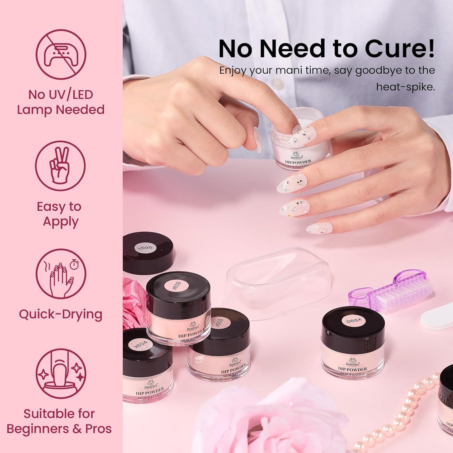 Beetles 20-Color Pink Nude Dip Powder Nail Kit - Jelly Effect & Glitter for DIY Manicure