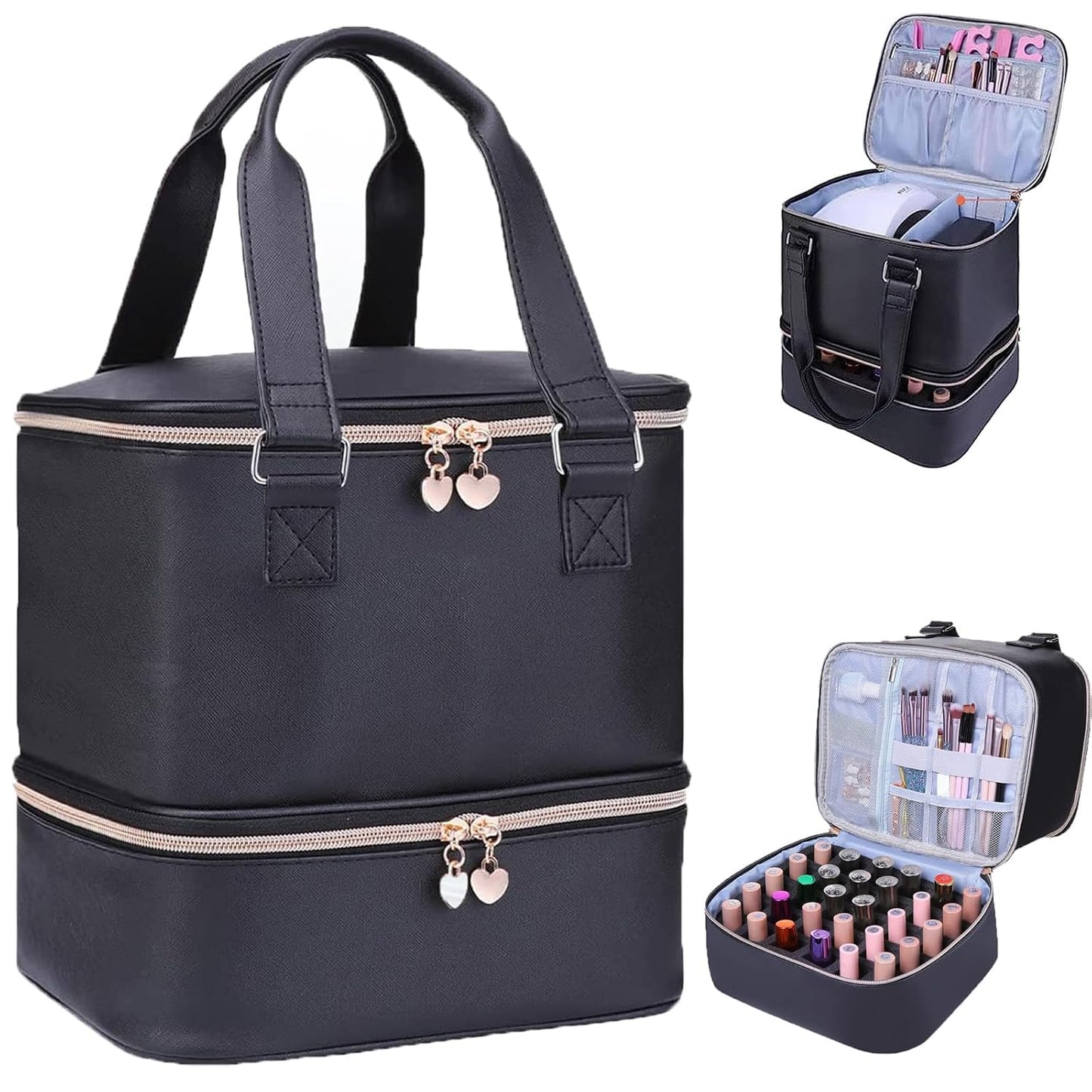 Nail Polish Organizer Bag with Travel Case for 30+ Bottles & Nail Lamp - Purple