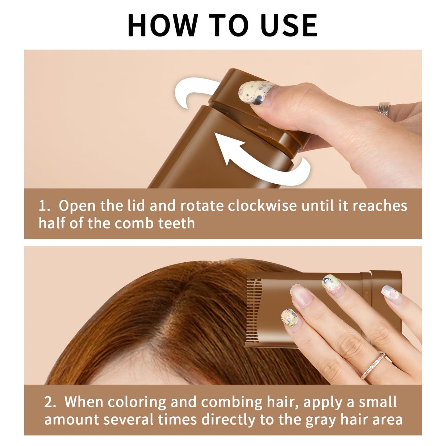 Hair Color Stick, Hair Dye Stick for Gray Hair, Waterproof and Sweat-proof, Even and Effective Coverage, Easy to Use, Gentle Formula, 20g*2(Brown)