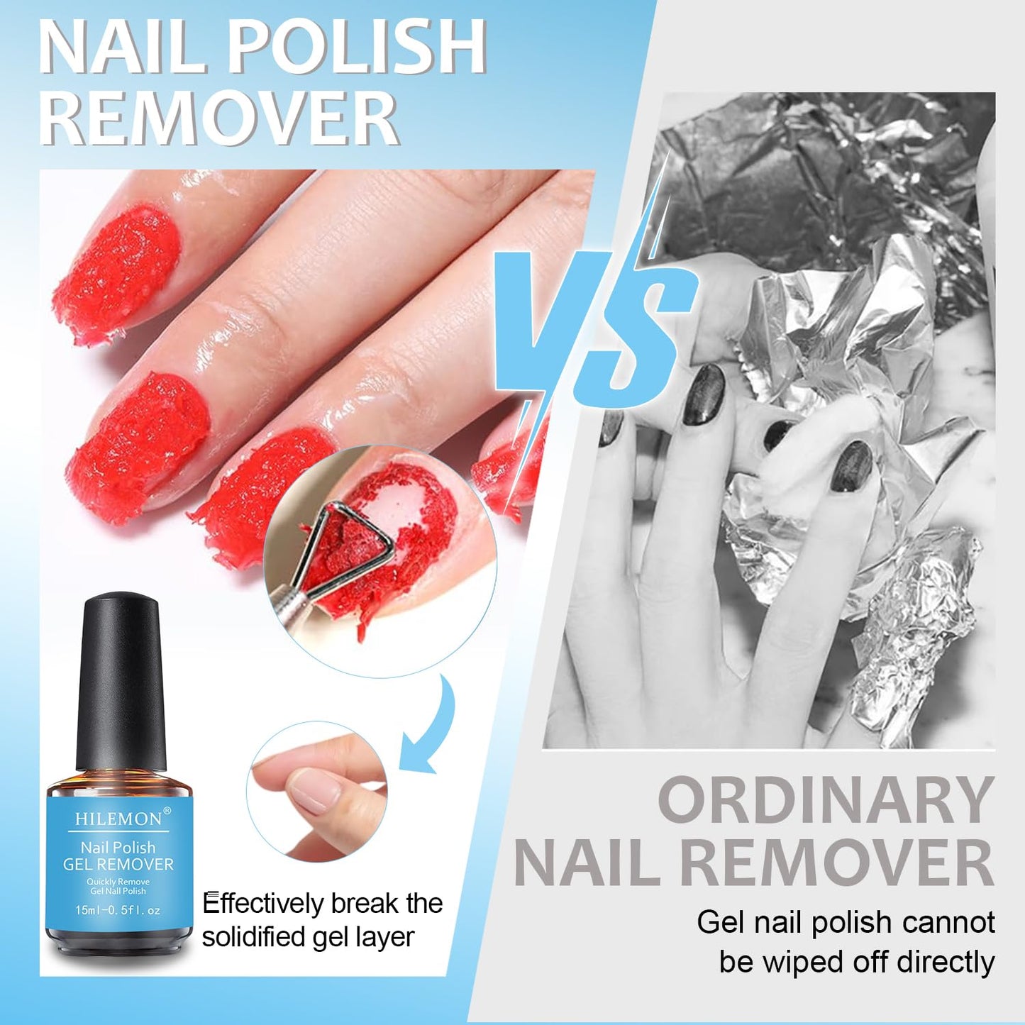 Quick Remover for Gel Nail Polish, Magic Gel Remover Easily Remove Polish in 3min, No Soaking or Wrapping, Professional Nail Remover 15ml (2PCS Remover)