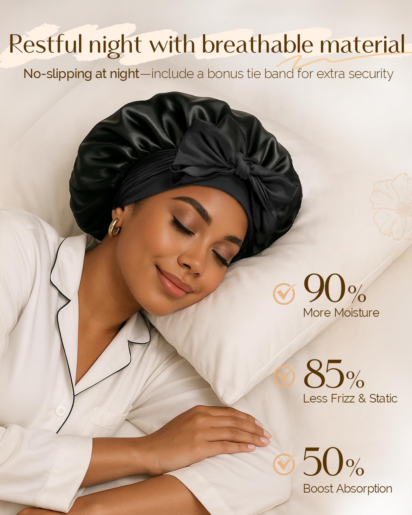 YANIBEST Satin Bonnet Silk Bonnet for Sleeping Double Layer Adjustable Hair Bonnet for Women Men for Curly Natural Hair with Tie Band